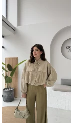 Kırınkıl Kumaş İnce Ceket - Taş-Haki Tonları - Kod: 9671