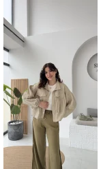 Kırınkıl Kumaş İnce Ceket - Taş-Haki Tonları - Kod: 9671