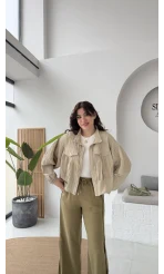 Kırınkıl Kumaş İnce Ceket - Taş-Haki Tonları - Kod: 9671