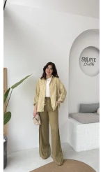 Püskül Dokulu Taş Detay Gömlek - Yeşil - Kod: 2121