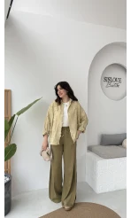 Püskül Dokulu Taş Detay Gömlek - Yeşil - Kod: 2121