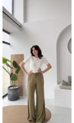 Best Beli Lastikli Paça Detaylı Pantolon - Haki - Kod: 51283