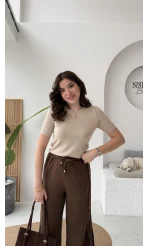 Best Beli Lastikli Paça Detaylı Pantolon - Kahverengi - Kod: 51283