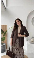 Kol Detay Blazer Ceket - Kahverengi - Kod: 7040