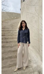 Aksesuar Detay Kimono Gömlek - Lacivert - Kod: 2203