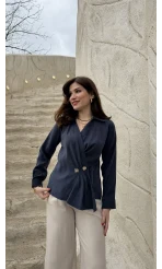 Aksesuar Detay Kimono Gömlek - Lacivert - Kod: 2203