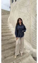 Tracy Belden Bağlamalı Gömlek - Lacivert - Kod: 2202