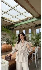 Tracy Belden Bağlamalı Gömlek - Taş - Kod: 2202