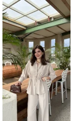 Tracy Belden Bağlamalı Gömlek - Taş - Kod: 2202