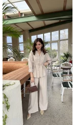 Tracy Belden Bağlamalı Gömlek - Taş - Kod: 2202