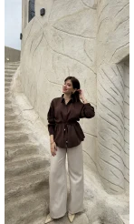 Tracy Belden Bağlamalı Gömlek - Acı Kahve - Kod: 2202