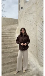 Tracy Belden Bağlamalı Gömlek - Acı Kahve - Kod: 2202