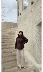 Tracy Belden Bağlamalı Gömlek - Acı Kahve - Kod: 2202