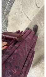 Beli Büzgülü Desenli Şifon Etek - Bordo - Kod: 0925