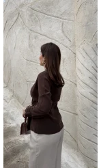 Aksesuar Detay Kimono Gömlek - Acı Kahve - Kod: 2203