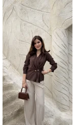 Aksesuar Detay Kimono Gömlek - Acı Kahve - Kod: 2203