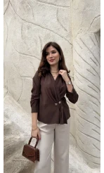 Aksesuar Detay Kimono Gömlek - Acı Kahve - Kod: 2203