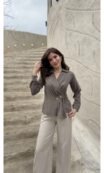 Aksesuar Detay Kimono Gömlek - Haki - Kod: 2203