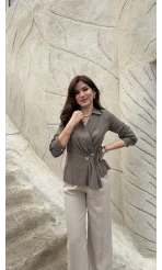 Aksesuar Detay Kimono Gömlek - Haki - Kod: 2203