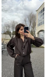 Lena Denim Bomber Ceket Pantolon Takım - Acı Kahve - Kod: 8939