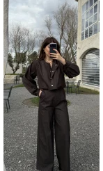 Lena Denim Bomber Ceket Pantolon Takım - Acı Kahve - Kod: 8939