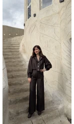 Lena Denim Bomber Ceket Pantolon Takım - Acı Kahve - Kod: 8939