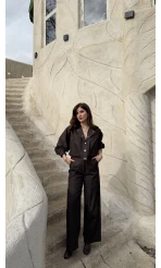 Lena Denim Bomber Ceket Pantolon Takım - Acı Kahve - Kod: 8939