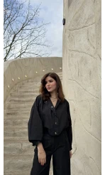 Lena Denim Bomber Ceket Pantolon Takım - Siyah - Kod: 8939