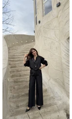 Lena Denim Bomber Ceket Pantolon Takım - Siyah - Kod: 8939