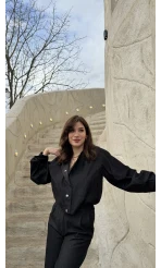 Lena Denim Bomber Ceket Pantolon Takım - Siyah - Kod: 8939