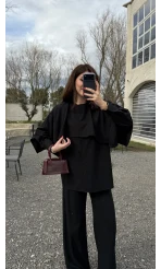 Anastasia Pelerin Detay Gömlek Takım - Siyah - Kod: 8851