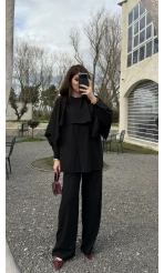 Anastasia Pelerin Detay Gömlek Takım - Siyah - Kod: 8851