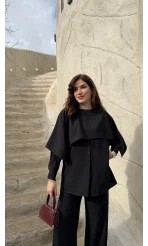 Anastasia Pelerin Detay Gömlek Takım - Siyah - Kod: 8851