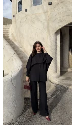 Anastasia Pelerin Detay Gömlek Takım - Siyah - Kod: 8851