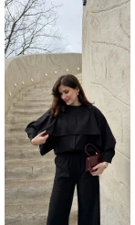 Anastasia Pelerin Detay Gömlek Takım - Siyah - Kod: 8851