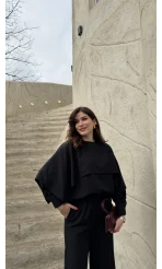 Anastasia Pelerin Detay Gömlek Takım - Siyah - Kod: 8851