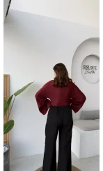 Murph Dökümlü Palazzo Kumaş Pantolon - Siyah - Kod: 26402