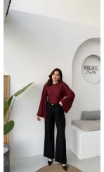 Murph Dökümlü Palazzo Kumaş Pantolon - Siyah - Kod: 26402