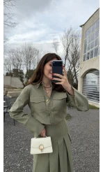 Loretta Pileli Etek Gömlek Takım - Mint - Kod: 266004