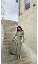 Loretta Pileli Etek Gömlek Takım - Mint - Kod: 266004