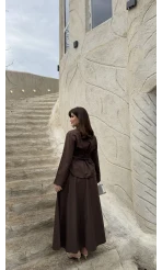 Raquel Fular Yakalı Bağlamalı Gömlek Etek Takım - Acı Kahve - Kod: 266005