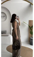 Verona Kuşaklı Yelek Takım - Haki - Kod: 8859