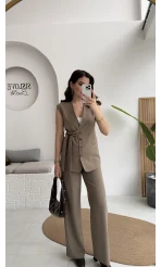 Verona Kuşaklı Yelek Takım - Haki - Kod: 8859