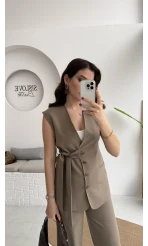 Verona Kuşaklı Yelek Takım - Haki - Kod: 8859