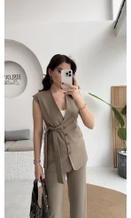 Verona Kuşaklı Yelek Takım - Haki - Kod: 8859