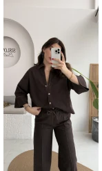 Roar Denim Gömlek-Pantolon Takım - Kahverengi - Kod: 2201 4042