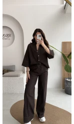 Roar Denim Gömlek-Pantolon Takım - Kahverengi - Kod: 2201 4042