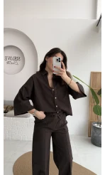 Roar Denim Gömlek-Pantolon Takım - Kahverengi - Kod: 2201 4042