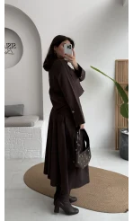 Loretta Pileli Etek Gömlek Takım - Acı Kahve - Kod: 266004