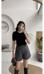 Kemerli Kaşe Şort - Antrasit - Kod: 312118
